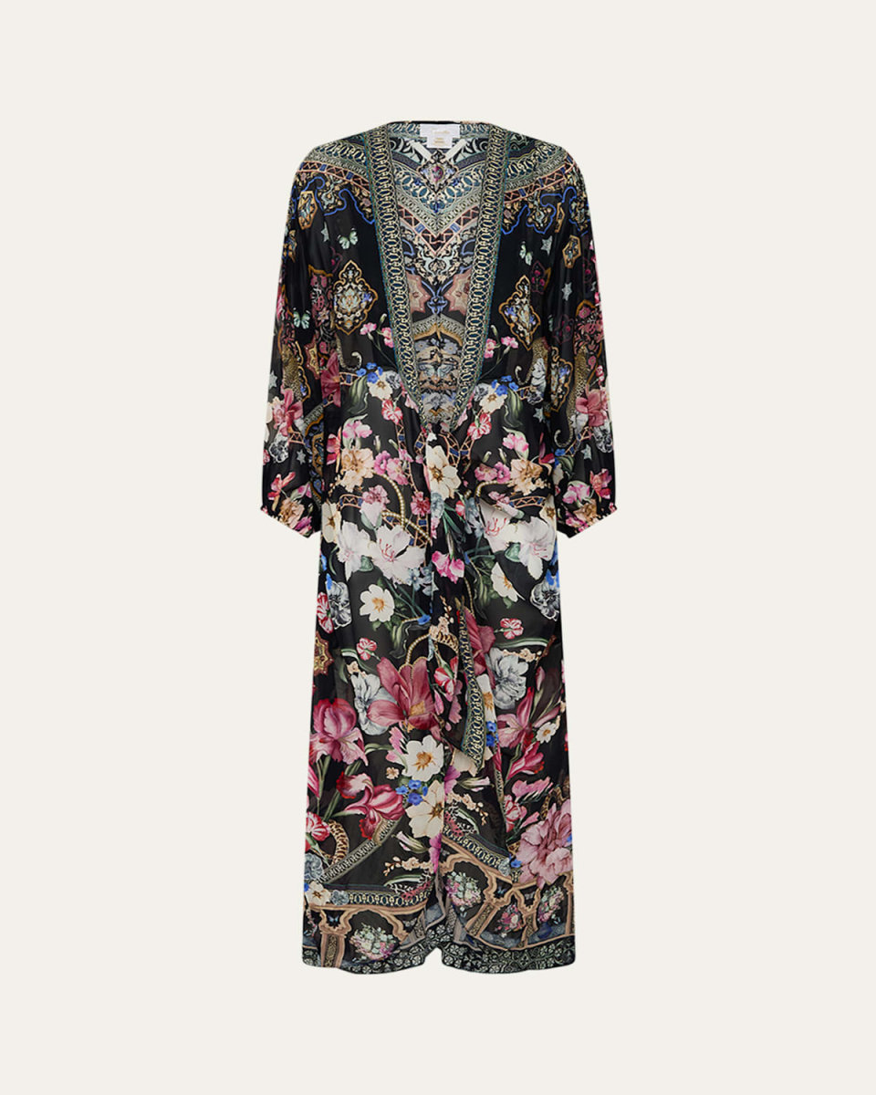 Midnight in Monserrate Tie-Front Blouson Sleeve Layer